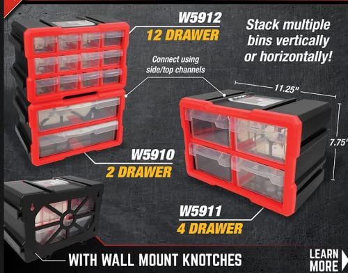 Performance Tool W5912 12-Drawer Interlocking Storage Cabinet with Ball Bearing Slides for Garage, Workshop, and Tool Organization - WoodArtSupply