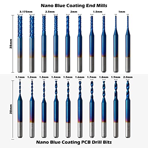 Genmitsu 50pcs Tungsten Carbide End Mill Router Bits, 1/8'' Shank CNC Bit Set Including 2-Flute Straight Bit, Flat Nose & Ball Nose End Mill, PCB Genmitsu