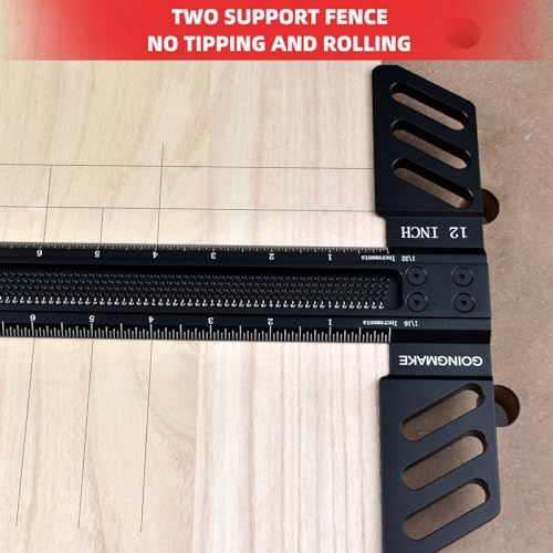 GOINGMAKE Woodworking T-Square 12 Inch Aluminum Alloy T Square Ruler 1/32" Hole Scrbing Guides Positioning Scribe Tool Precision Woodworking Ruler - WoodArtSupply