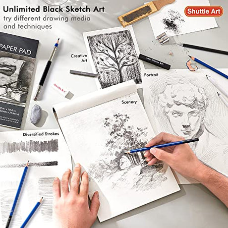 Shuttle Art 124 PCS Drawing Kit, Professional Drawing Supplies with Sketch, Charcoal, Colored, Graphite, Pastel Pencils & Sticks, Complete Drawing Shuttle Art
