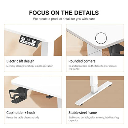 LCVXYERQ 55x24inch Adjustable Desk Electric Standing Desk Sit Stand up Desk Height Adjustable Home Office Workstation Memory Preset with Splice Table - WoodArtSupply