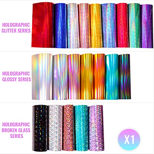 GIRAFVINYL Assorted Vinyl Bundle 12” x 12”,21 Sheets/Pack Holographic Vinyl Permanent Vinyl Adhesive for cricut,DIY Crafts,Home Decor and Tumblers GIRAFVINYL