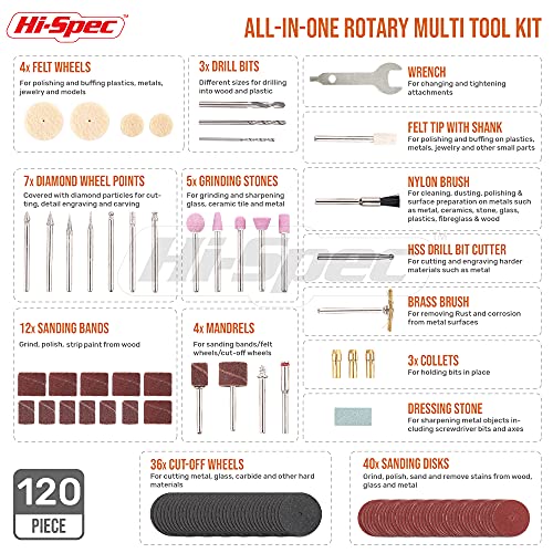 Hi-Spec Power Rotary Tool Kit Set 170W 1.4A with 121 Piece Dremel Compatible Bit Accessories. Drill, Cut, Trim, Grind & Sand in DIY Repairs, Hobbies - WoodArtSupply