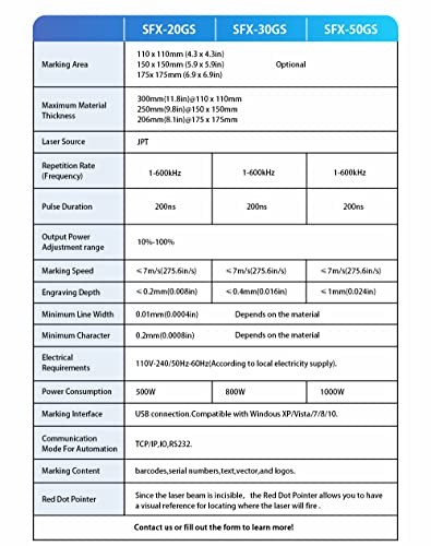 US Stock 50W JPT Fiber Laser Marking Machine Fiber Laser Engraver with 175×175mm Lens and D80 Rotary Axis SFX