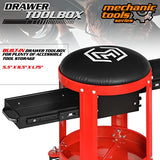 M-AUTO Rolling Workshop Mechanic Stool Creeper Seats with Tool Storage Drawers and Can Holders, 300LbS Garage Rolling Toolbox Stool with Wheels, Work M-AUTO