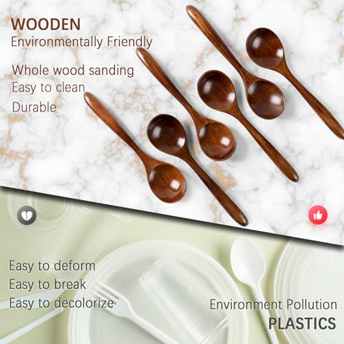 Hefild 6 PCS Wooden Spoons for Honey, 6.7 inch Small Wooden Spoons - Perfect for Soup,Eating,Scooping Jars & Canisters - Mini Wooden table scoops Hefild