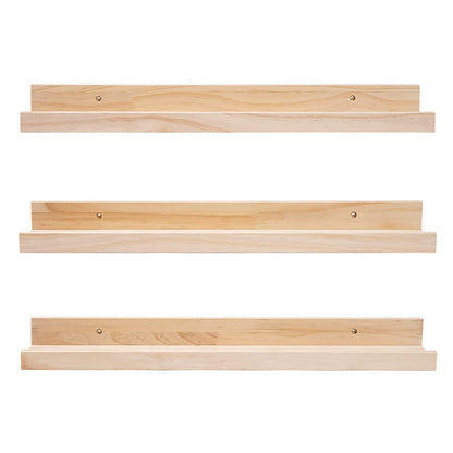 MBYD 24 Inch Floating Shelves Natural Wood Set of 3, Wall Mount Picture Ledge Wooden Wall Shelf for Home Decoration for Bedroom, Living Room, Office, - WoodArtSupply