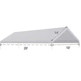 TGEHAP 10'x20' Carport Replacement Top Canopy Cover White for Car Garage Top Tarp Shelter Waterproof & UV Protected w/Ball Bungees (Only Top Cover, TGEHAP