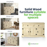 Furniture Dash Solid Wood Buffet Sideboard 51.9" W, 16.9" D, 31.6" H - Wooden Storage Cabinet with 3 Doors & 2 Drawers - Cupboard Console Table, Furniture Dash