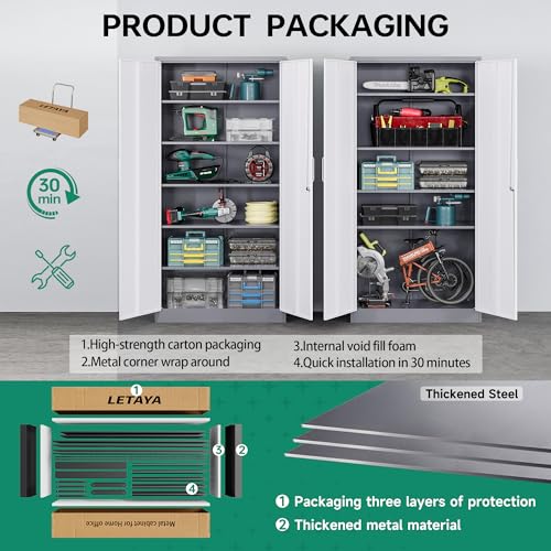 Letaya Metal Storage Cabinet with Lock Door, 71" Adjustable Shelf Steel Lockers for Office, Home,School,Garage Utility Tool Cabinet (2 Letaya