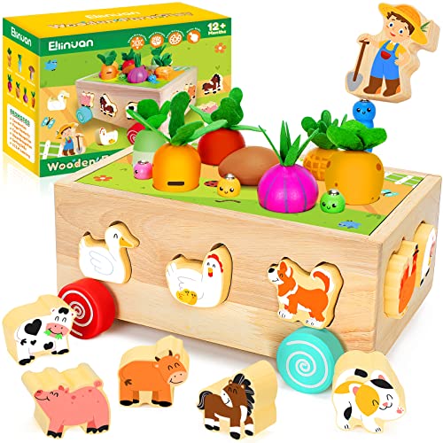 Wooden Montessori Toys for 1 2 3 Year Old Baby Girls and Boys, Wood Farm Animals Toys Christmas Birthday Gifts for Toddlers Age 1-3, Educational