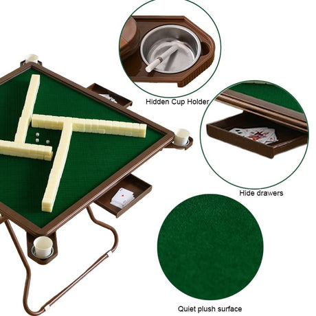 MJTABLE Mahjong Table, 35" Card Tables Folding Square with 4 Cup Holders & 4 Drawers for 4 People, Wear-Resistant Desktop Majiang Table for Poker MJTABLE