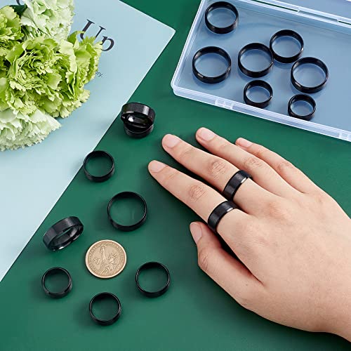 UNICRAFTALE 18Pcs Black Stainless Steel Plain Band Ring 9 Sizes Laser Inscription Blank Finger Ring Metal Hypoallergenic Wedding Classical Ring for UNICRAFTALE
