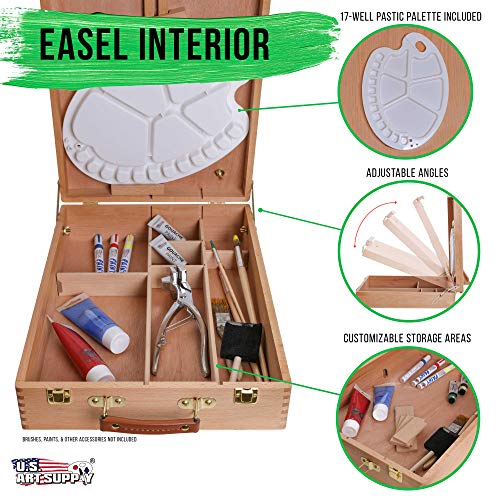 U.S. Art Supply Newport Extra Large Adjustable Wood Table Sketchbox Easel, Paint Palette, Premium Beechwood - Portable Wooden Artist Desktop Case - U.S. Art Supply
