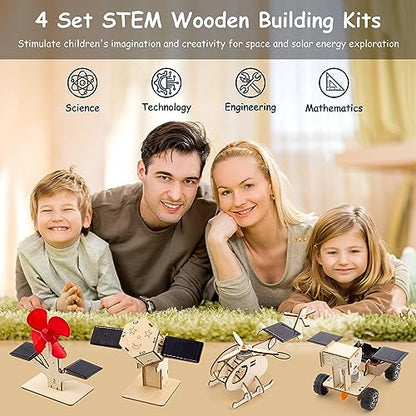 4 in 1 STEM Projects for Kids Ages 8-12 Solar-Power Science Experiment Wooden Building Kits Assembly 3D Wooden Puzzles Toy for Boys and Girls 8 9 10 - WoodArtSupply