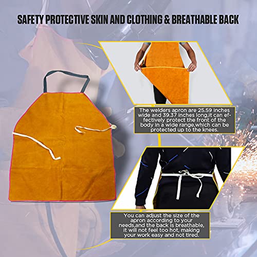 Leather Welding Apron For Men Work Apron 39.37”×25.59” Heat&Flame-Resistant Leather Apron Breathable Back Leather Aprons For Men Pure Cowhide Heavy DUOYI