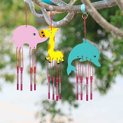 Tuanse 24 Pcs Wind Chime Kit DIY Wooden Chimes for Kids Outside Musical Crafts Wood Animal Wind Chimes for Christmas Tree Home Classroom Garden
