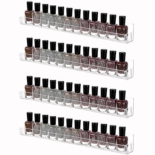 Baosia 4 Pack Wall-Mounted Acrylic Nail Polish Rack with Anti-Slip Inserts - 15 Inch Floating Shelf for Organising Beauty Essentials - WoodArtSupply