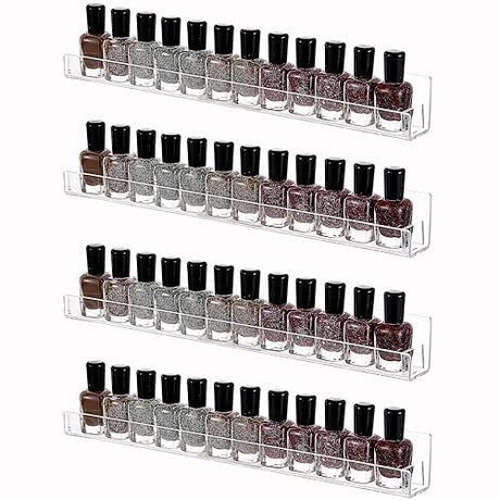 Baosia 4 Pack Wall-Mounted Acrylic Nail Polish Rack with Anti-Slip Inserts - 15 Inch Floating Shelf for Organising Beauty Essentials Baosia