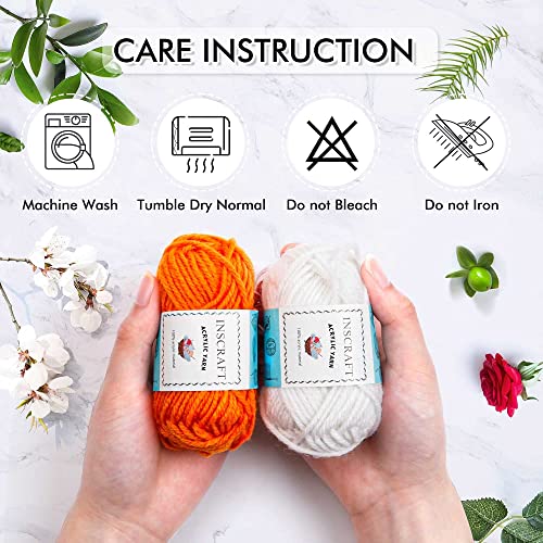 INSCRAFT 62 Acrylic Yarn Skeins, 2170 Yards Yarn for Knitting and Crochet, Includes 2 Crochet Hooks,2 Weaving Needles,10 Stitch Markers, Perfect INSCRAFT