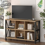 FATORRI Rustic Oak 6-Cube Storage Organizer – Industrial Horizontal Bookshelf with Durable Metal Frame FATORRI