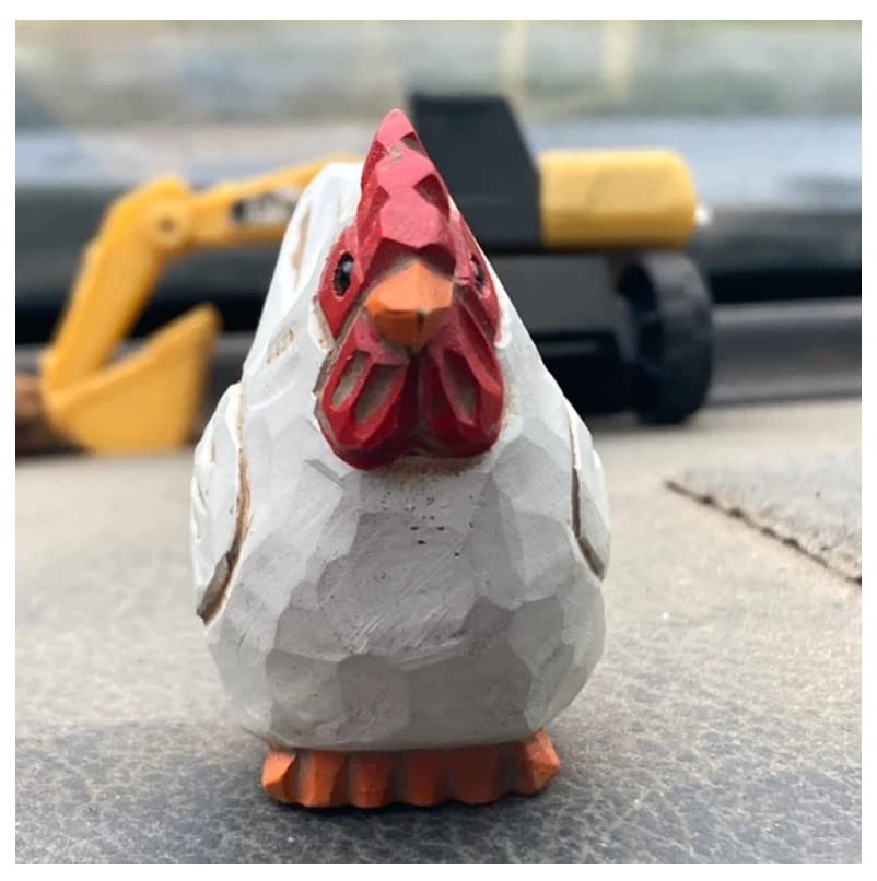 Selsela White Hen Miniature Wood Chicken Bird Art Statue Mini Carved Ornament Figurine Small Farm Animals Collectible Selsela