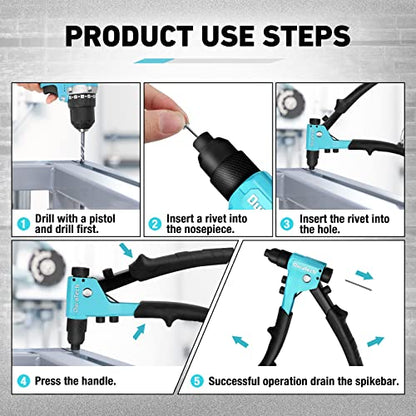 DURATECH 4-in-1 Rivet Gun, Pop Rivet Tool Kit with 100 Rivets - 3/32", 1/8", 5/32", 3/16", Heavy Duty Hand Riveter with 4 Interchangeable Nosepieces