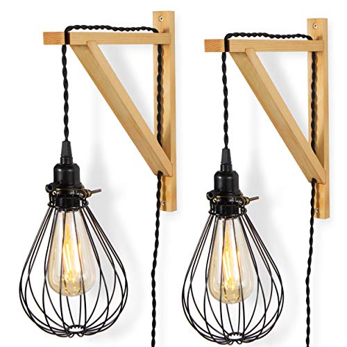 Rustic State Palma Wall Mount Wood Triangle Sconce Bracket for Plug in Hanging Pendant Light Lamp Cord Kit Fixture - DIY Shelf Project Decoration - Rustic State