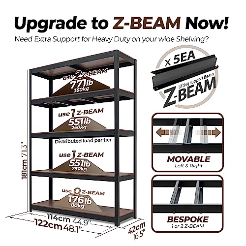 HOMEDANT House Z-Beam 48" Wide Heavy Duty Garage Storage Shelving Adjustable 5-Tier Metal Shelves Laminated Wood Organization Shelf Industrial HOMEDANT