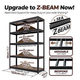 HOMEDANT House Z-Beam 48" Wide Heavy Duty Garage Storage Shelving Adjustable 5-Tier Metal Shelves Laminated Wood Organization Shelf Industrial HOMEDANT