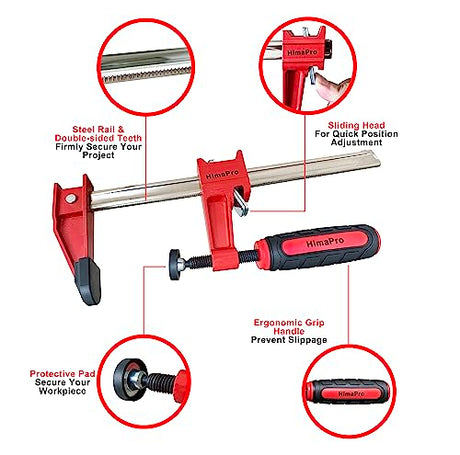 HimaPro 12 Inch Bar Clamp Set, 4 Pack 600 lbs Load Limit Medium Duty Quick Release Steel F Clamp, Ideal for Woodworking, Metalworking, and DIY HimaPro