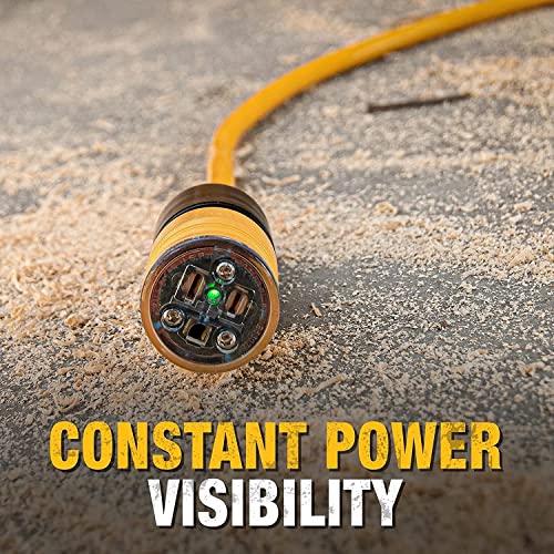 DEWALT 25 Foot Extension Cord Lighted Click-to-Lock 10/3 SJTW - Heavy Duty Outdoor, Waterproof, Weatherproof, Heat & Corrosion Resistant Industrial DEWALT