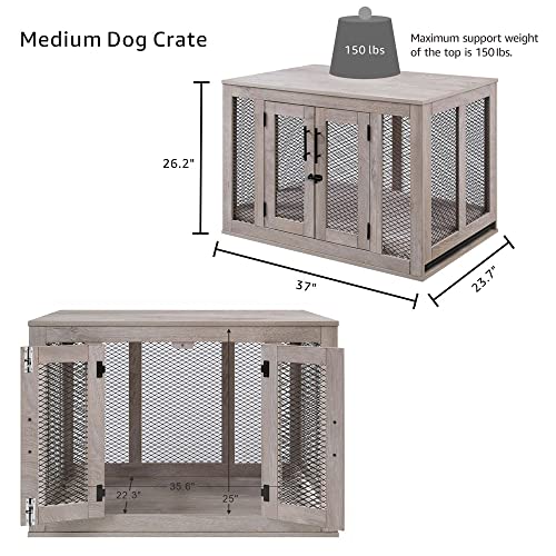 unipaws Dog Crate Furniture, Dog Kennel with Dog Bed and Removable Tray, Dog Cage for Medium Dogs from 25 to 39 pounds Dogs, 26 Inch Height Indoor - WoodArtSupply