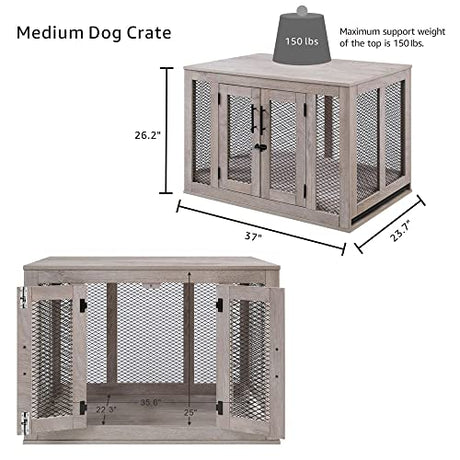 unipaws Dog Crate Furniture, Dog Kennel with Dog Bed and Removable Tray, Dog Cage for Medium Dogs from 25 to 39 pounds Dogs, 26 Inch Height Indoor unipaws