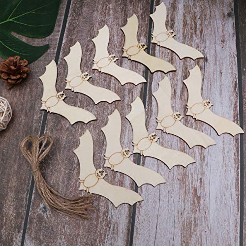 Amosfun 20pcs Unfinished Wood Slices Bat Wood Craft Embellishments Blank Wooden Chip for Halloween DIY Scrapbooking Crafts