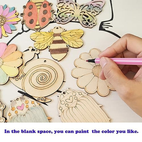 54PCS Unfinished Blank Wooden Cutouts Craft for Kids,Suit for Children's Painting DIY Room Decoration Gift Giving Surprise (54 Insect) Jsehchya