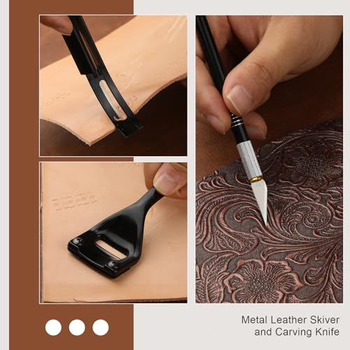 TLKKUE Leather Skiver Carving Knife Metal Sharp Skiving Beveler Tools Safety Beveler Leather Cutting Tool for Bag Wristband Belt Leather DIY Craft - WoodArtSupply