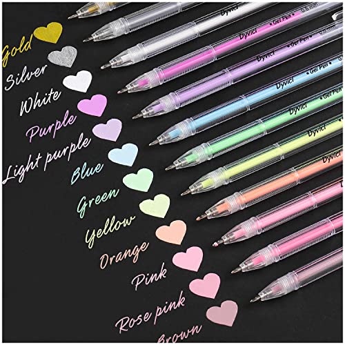 Dyvicl Highlight Color Pens, 0.8 mm Fine Point Pens Gel Ink Pens for Black Paper Drawing, Sketching, Illustration, Adult Coloring, Journaling, Set of