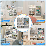 White 4-Tier Kids Wooden Bookshelf with Five Sling Pockets for Toys and Books Storage HedoAjim