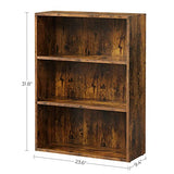 VASAGLE Rustic Brown 3-Tier Adjustable Bookshelf with Storage Shelves VASAGLE