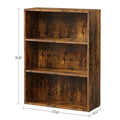 VASAGLE Bookshelf, 3-Tier Open Bookcase with Adjustable Storage Shelves, Floor Standing Unit, Rustic Brown ULBC163X01