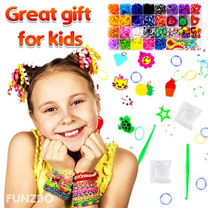 FUNZBO 2200+ Rubber Band Bracelet Kit - Bracelet Making Kit with Letter Beads, Charms and Accesscories, Birthday Gifts, Arts and Crafts for Kids,