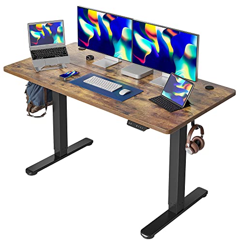 Cubiker 55 x 24 Inch Standing Desk, Stand up Height Adjustable Home Office Electric Table, Sit Stand Desk with Splice Board, Black Frame & Rustic - WoodArtSupply