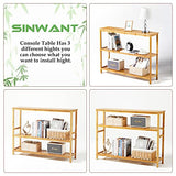 SINWANT Bamboo Console Table, 3 Tier Entryway Table with Storage, Narrow Sofa Table with Shelves,Entrance Table for Entryway,Living Room, Foyer, SINWANT