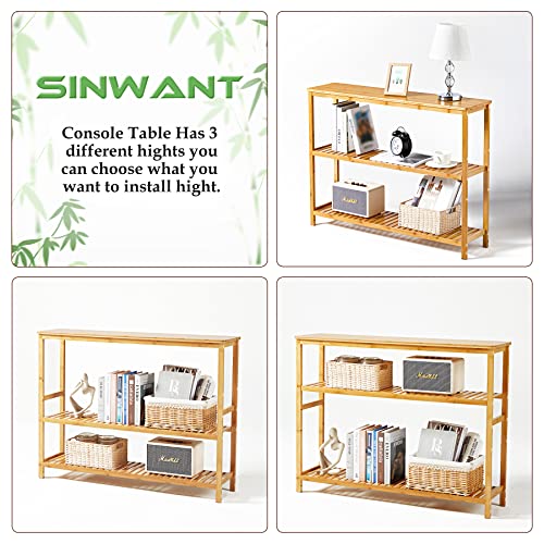 SINWANT Bamboo Console Table, 3 Tier Entryway Table with Storage, Narrow Sofa Table with Shelves,Entrance Table for Entryway,Living Room, Foyer, - WoodArtSupply