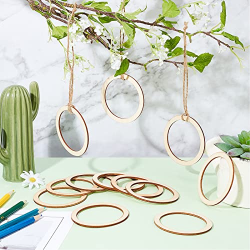 NBEADS 50 Pcs Natural Wood Rings, 2.9" Unfinished Wood Pieces Circle Ornaments Wood Linking Rings Blank Wooden Slices for Painting Christmas Home NBEADS