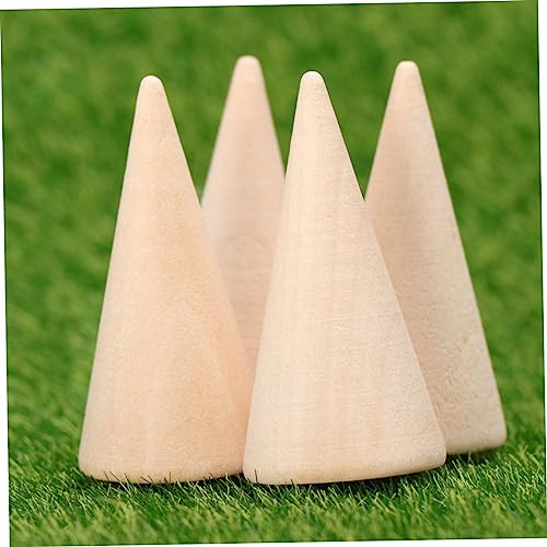 VILLCASE 30 Pcs Miniature Holder Cone Wood Mini Monitor Wood Am Ornament Jewelry Holder Stand Wood Decorative Peg Miniature Paint DIY Craft Cone VILLCASE
