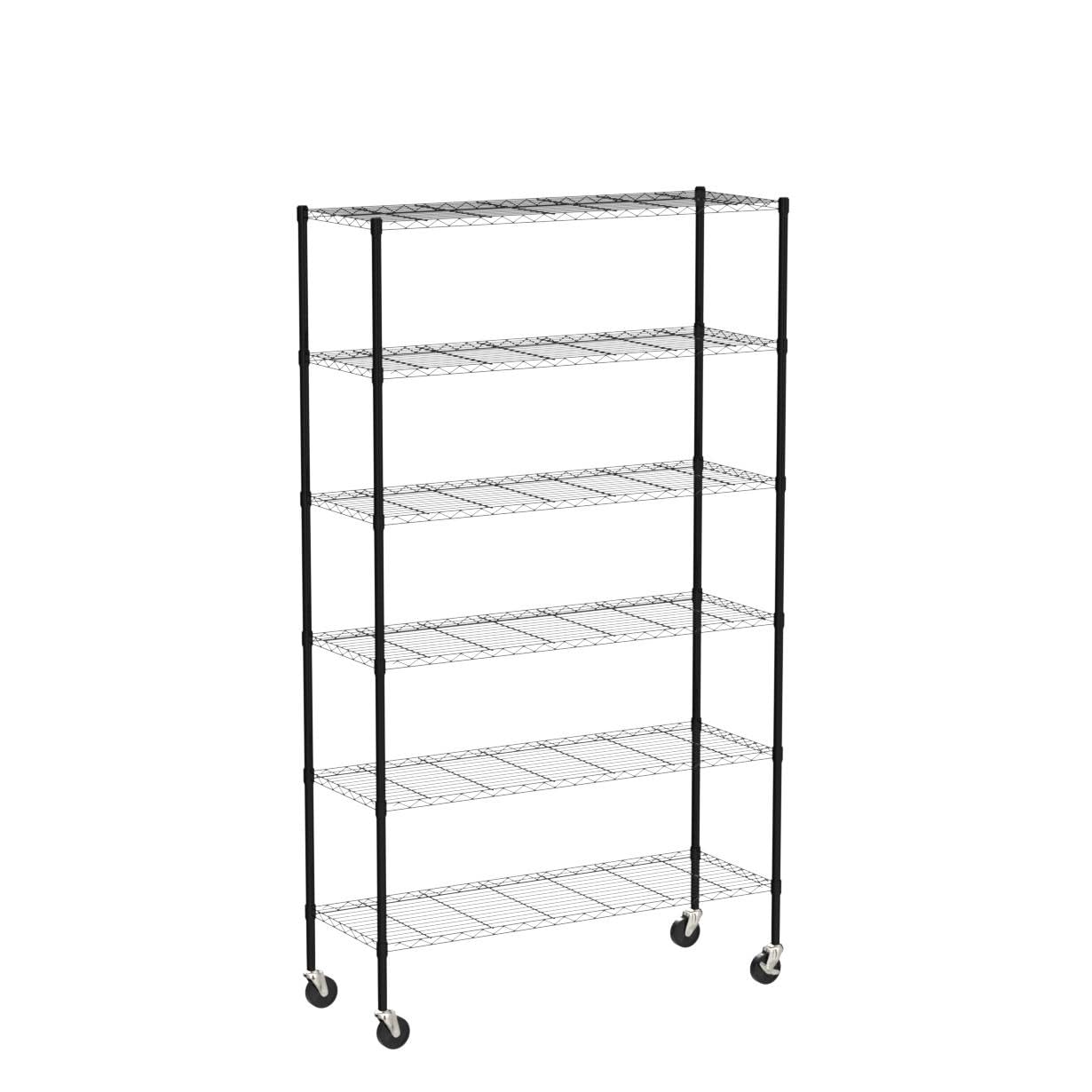 HCB 6-Tier Storage Shelf Heavy Duty Wire Shelving Unit 82"x48"x18" Height Adjustable Metal Steel Wire with Casters for Restaurant Garage Pantry