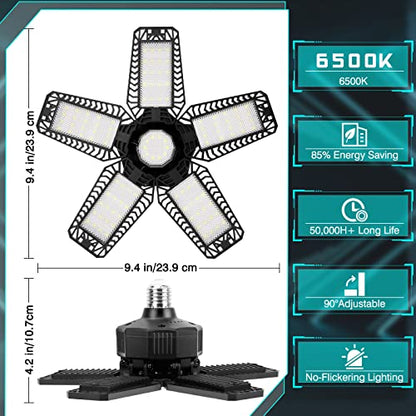 LED Garage Lights 2 Pack - 160W 16000LM 6500K Garage Lights Screw in LED Garage Ceiling Lights with 5+1 Deformable Panels, Garage Lights Ceiling LED - WoodArtSupply