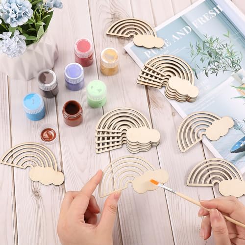 GORGECRAFT 30PCS Rainbow Wood Cutout Unfinished Wooden Unfinished DIY Crafts Hanging Ornaments Cloud Discs Slices for Home DIY Projects Wedding GORGECRAFT